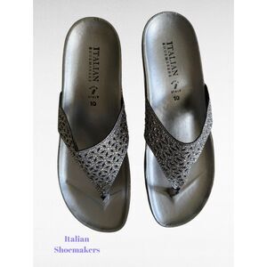 Italian Shoemakers Rhinestone Thong Sandals Size 10 Silver Wedge